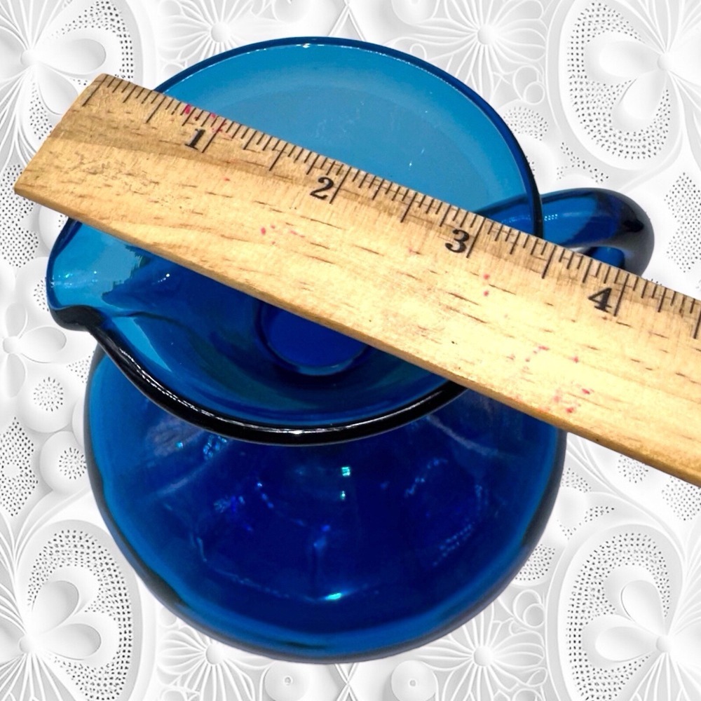 Vintage Rainbow Art Glass Co 1950s Hand Blown Pitcher Vase Optic Blue MCM 5.5" - Picture 8 of 9